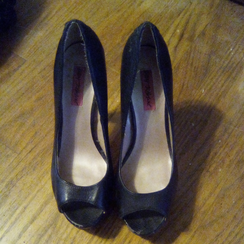 Betsey Johnson Sita Black Corset Peep Toe Heels
